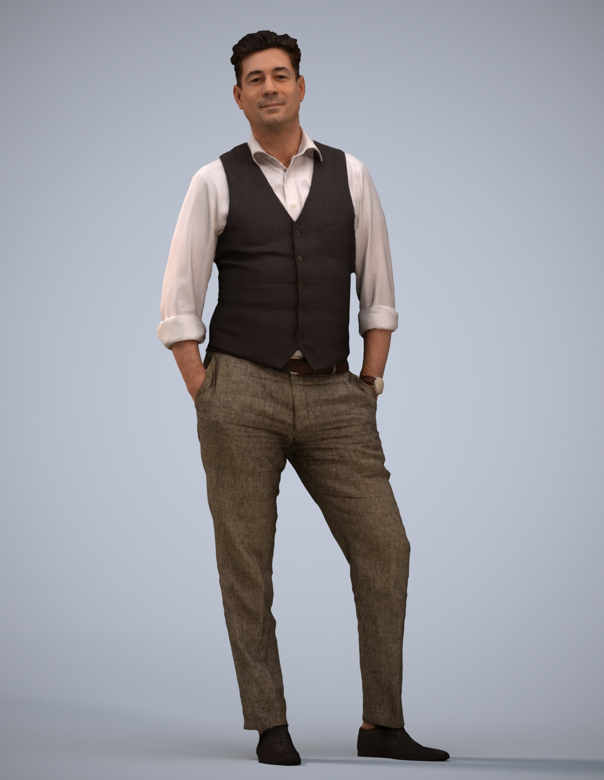 3D scanned man standing business, photorealistic archviz people for Enscape and SketchUp