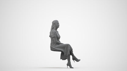 realistic 3D woman casual sitting, scanned archviz people for Blender and 3ds Max, wireframe side view