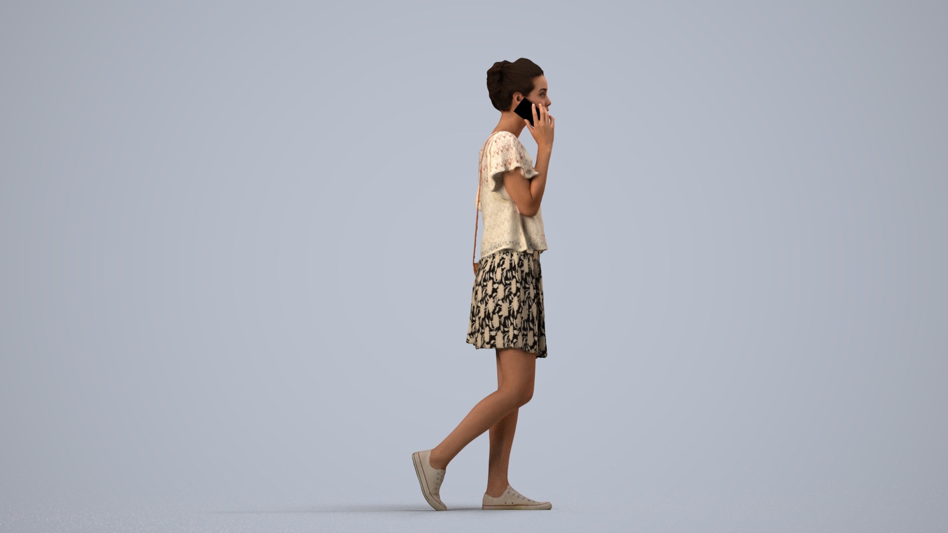 3D people model woman casual walking, scanned human for 3ds Max rendering, side view render