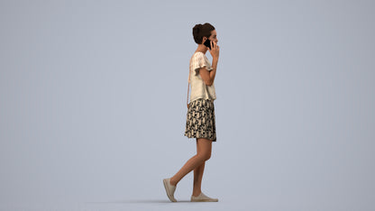 3D people model woman casual walking, scanned human for 3ds Max rendering, side view render