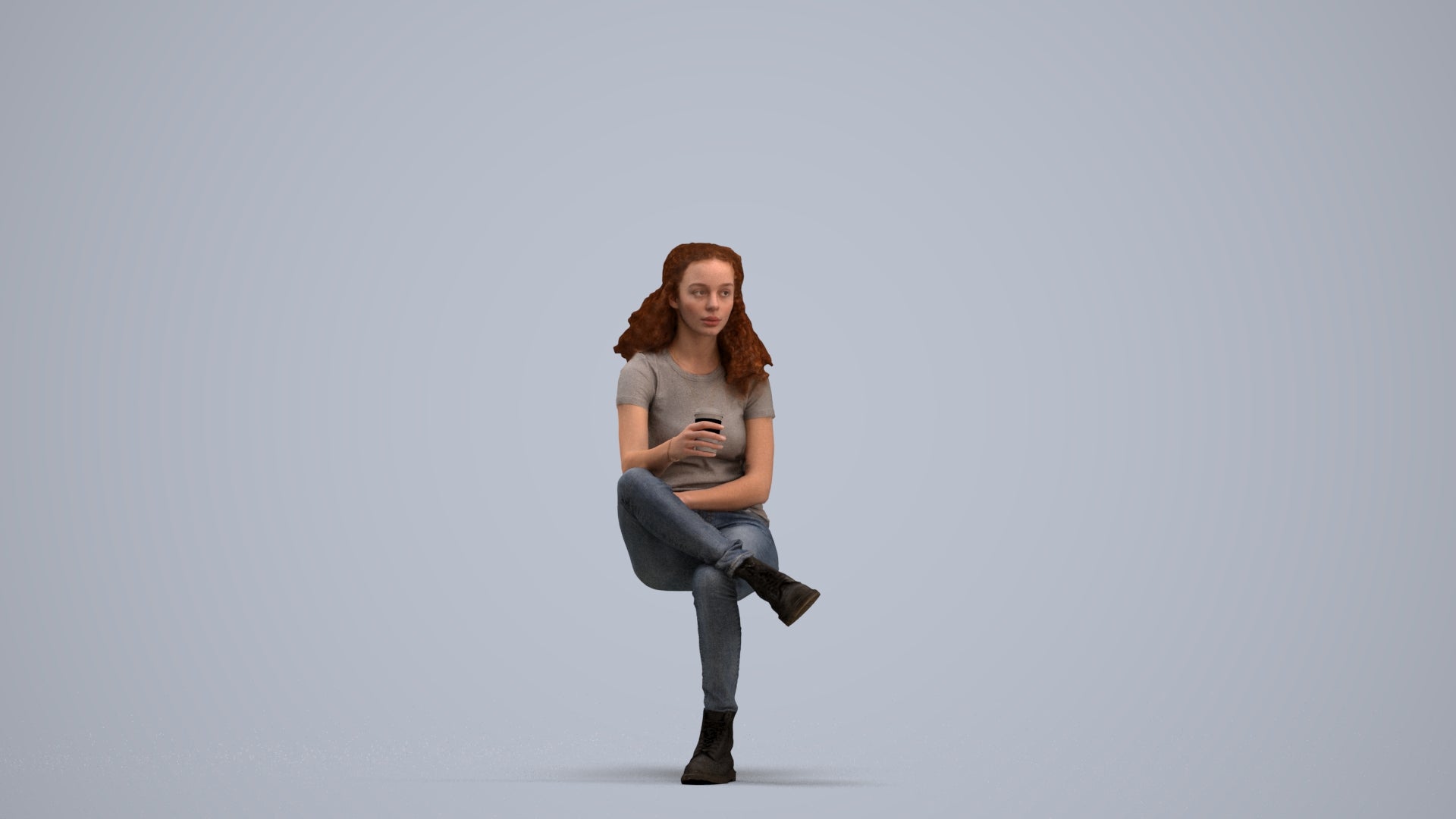 realistic 3D human woman casual sitting, archviz people FBX OBJ for Blender, standing pose render