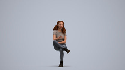 realistic 3D human woman casual sitting, archviz people FBX OBJ for Blender, standing pose render