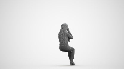 realistic 3D human woman casual sitting, archviz people FBX OBJ for Blender, wireframe front view