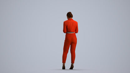 scanned 3D woman business standing, photogrammetry people for Enscape and V-Ray, front view render