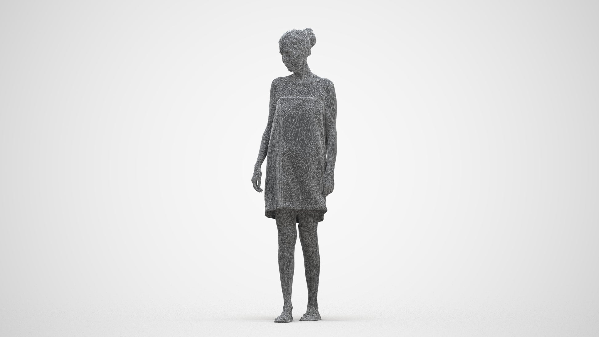 scanned 3D woman casual bathroom, photogrammetry people for Enscape and V-Ray, three-quarter front view render