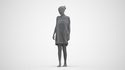 scanned 3D woman casual bathroom, photogrammetry people for Enscape and V-Ray, three-quarter front view render