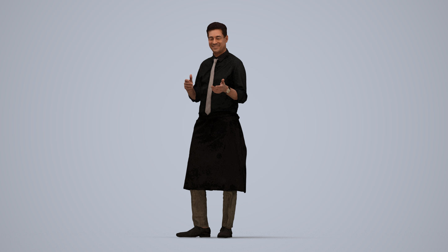 3D people model man hospitality, scanned human for 3ds Max rendering, top-down view render