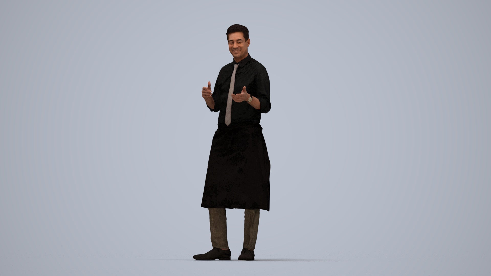 3D people model man hospitality, scanned human for 3ds Max rendering, top-down view render