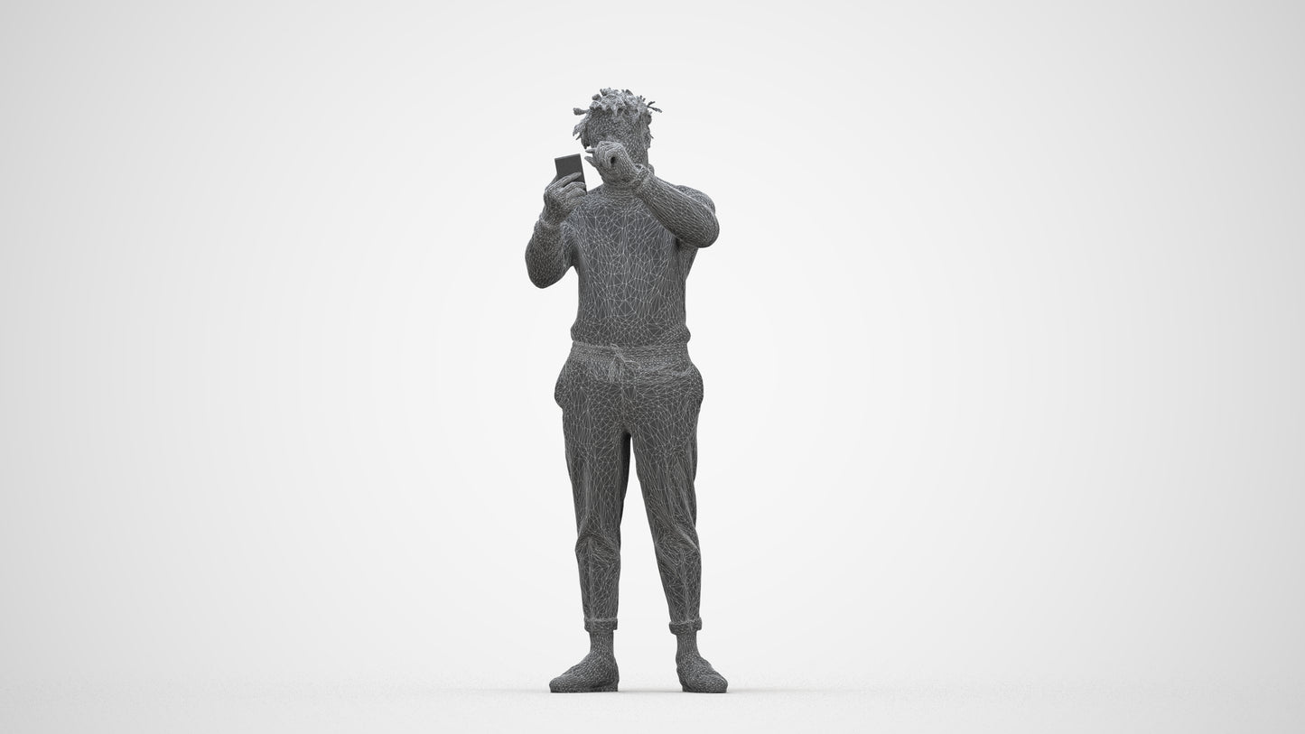 photogrammetry 3D man casual standing, realistic human model archviz FBX, wireframe back view