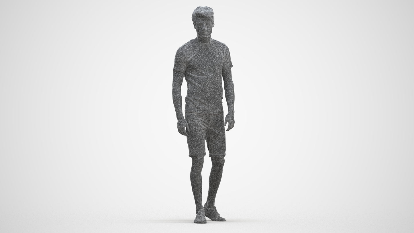photogrammetry 3D man casual walking, realistic human model archviz FBX, three-quarter front view render