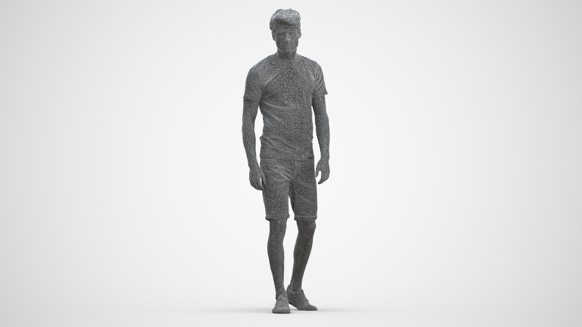 photogrammetry 3D man casual walking, realistic human model archviz FBX, three-quarter front view render