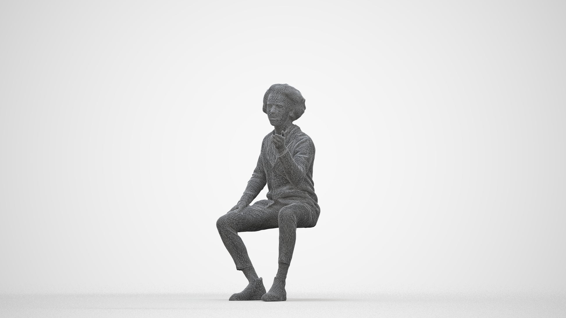 realistic 3D people man business sitting, render-ready for V-Ray and Corona, FBX OBJ, wireframe back view