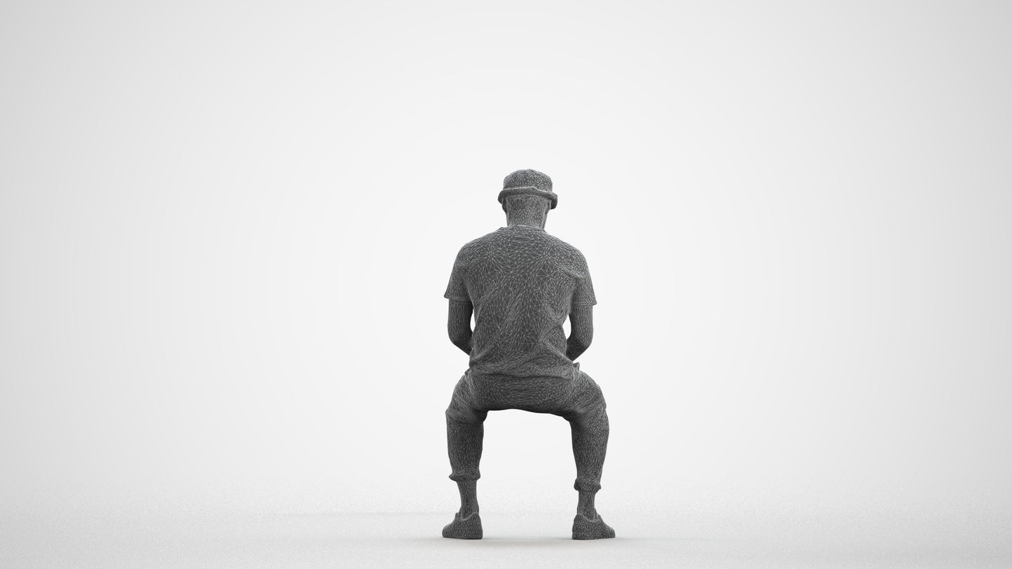 realistic 3D people man casual sitting, render-ready for V-Ray and Corona, FBX OBJ, wireframe front view