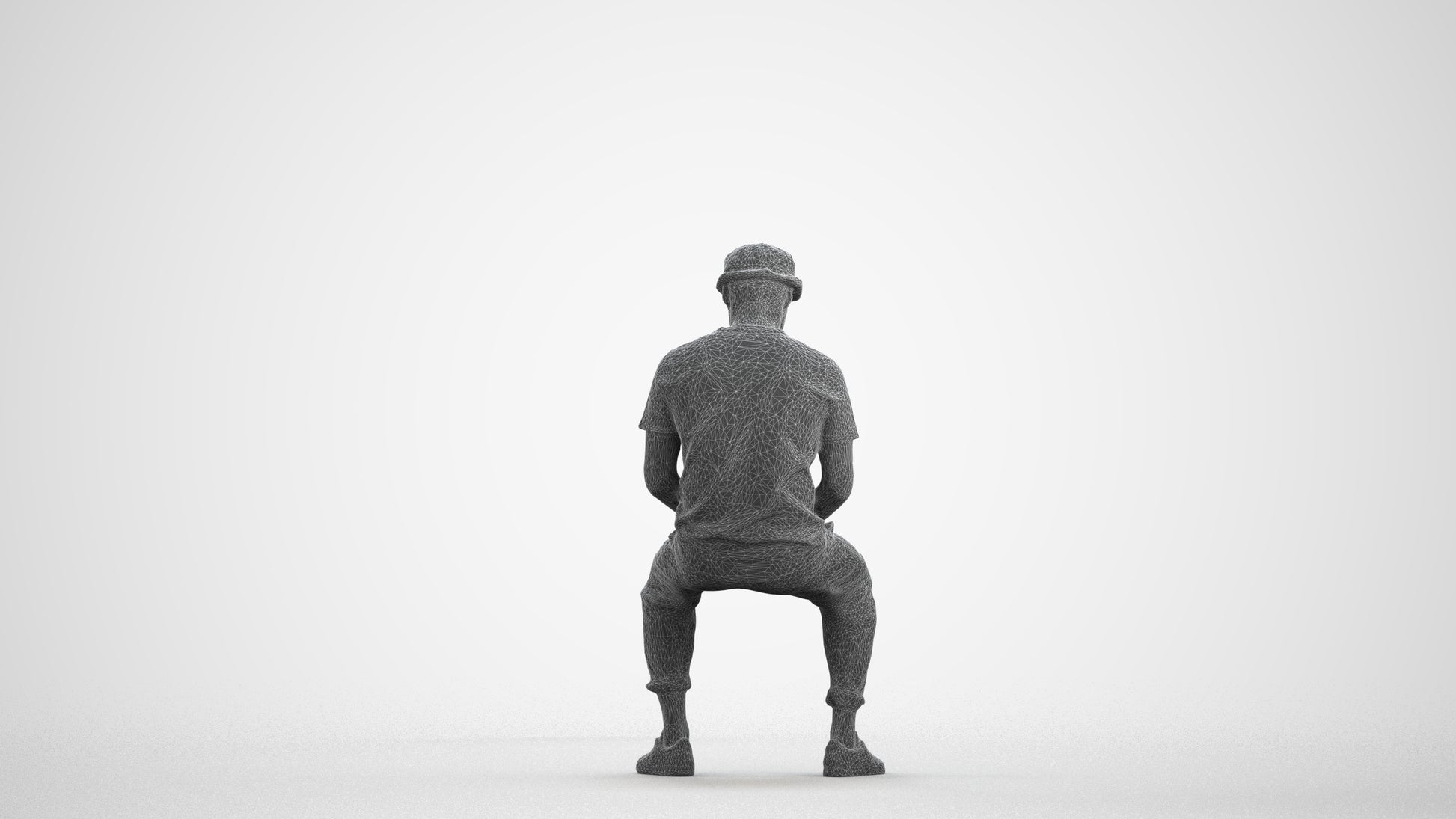 realistic 3D people man casual sitting, render-ready for V-Ray and Corona, FBX OBJ, wireframe front view