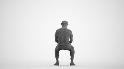 realistic 3D people man casual sitting, render-ready for V-Ray and Corona, FBX OBJ, wireframe front view