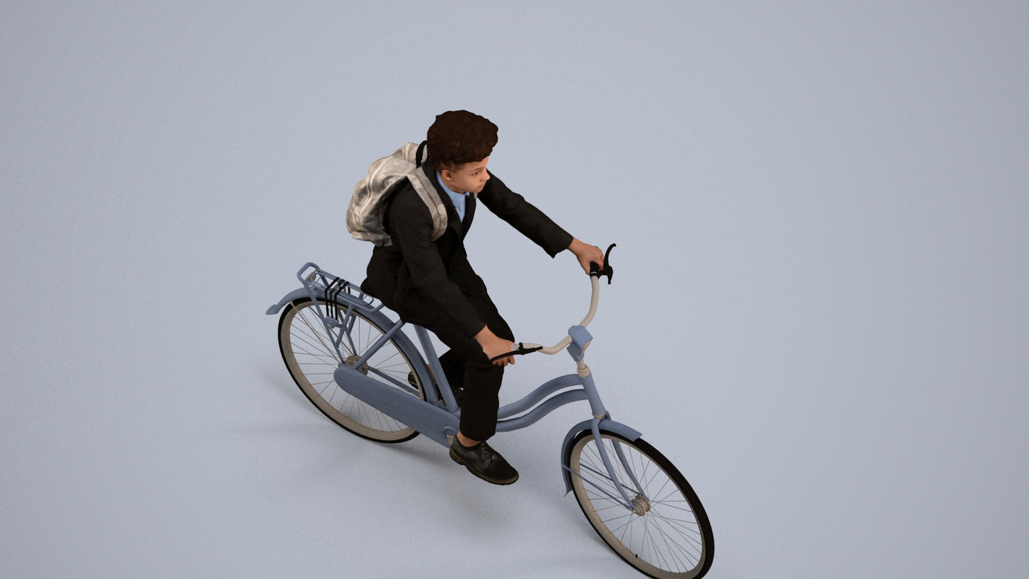 photogrammetry 3D man formal cycling, realistic human model archviz FBX, back view render