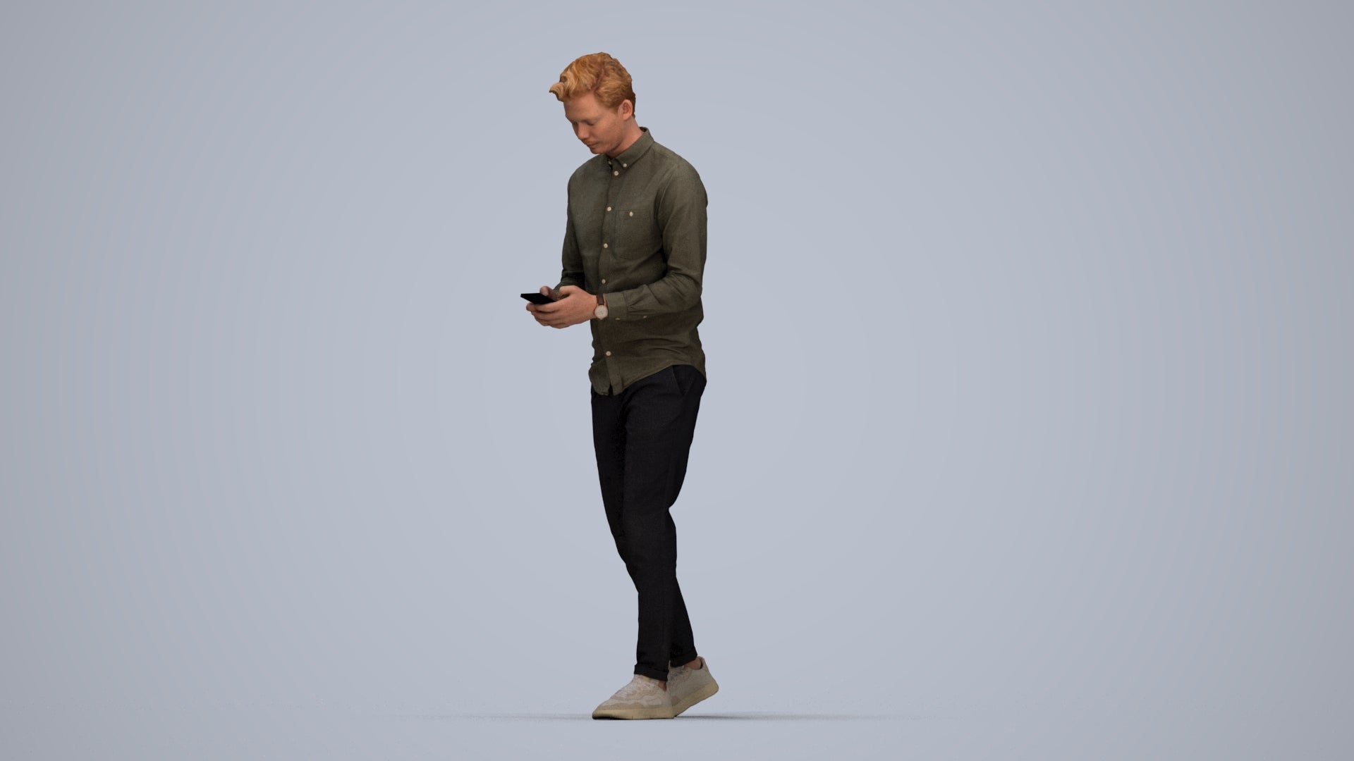 realistic 3D man casual walking, scanned archviz people for Blender and 3ds Max, top-down view render