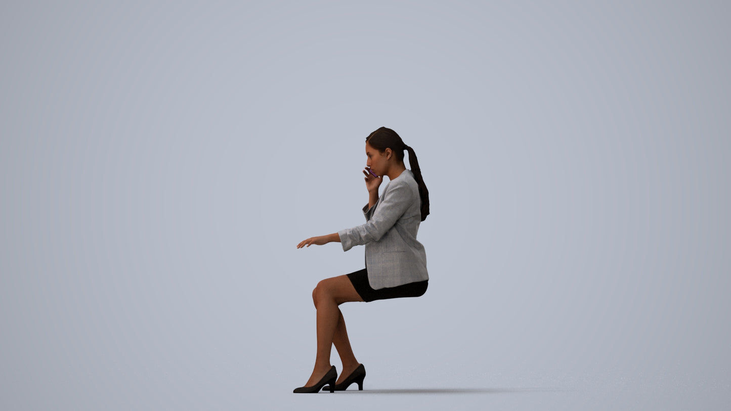 realistic 3D human woman business, archviz people FBX OBJ for Blender, three-quarter view render