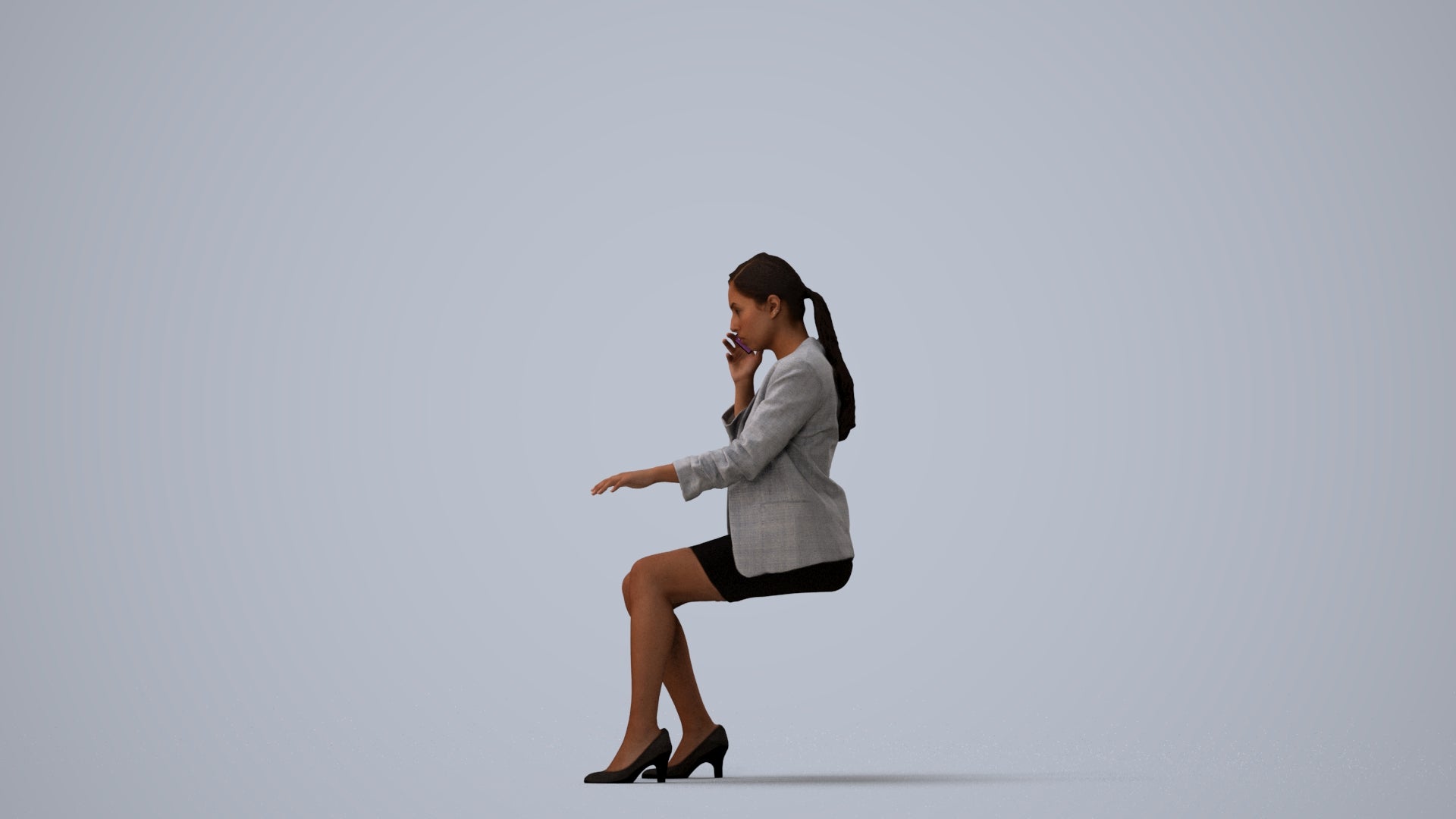 realistic 3D human woman business, archviz people FBX OBJ for Blender, three-quarter view render