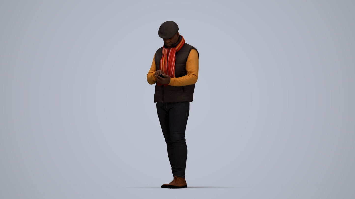 3D scanned man standing casual, photorealistic archviz people for Enscape and SketchUp, top-down view render
