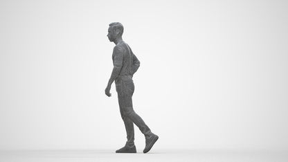 3D human model man casual walking, photogrammetry scanned person for archviz, wireframe back view