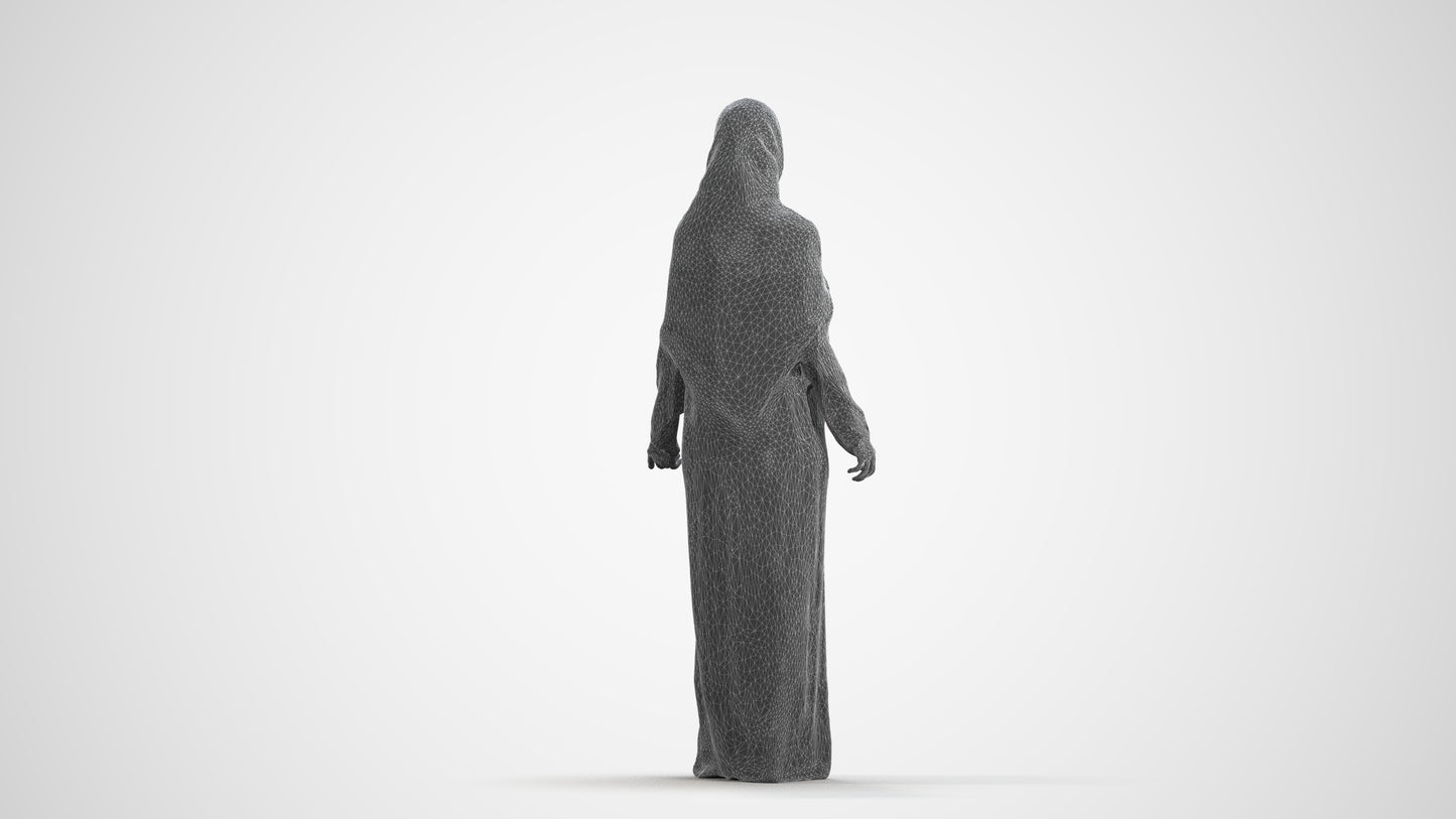 photogrammetry 3D woman standing, realistic human model archviz FBX, wireframe front view