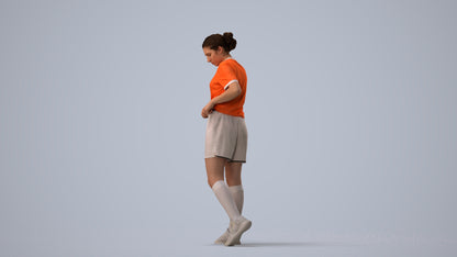3D human model woman sport, photogrammetry scanned person for archviz, three-quarter view render
