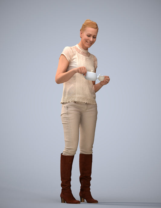 realistic 3D woman casual standing, scanned archviz people for Blender and 3ds Max
