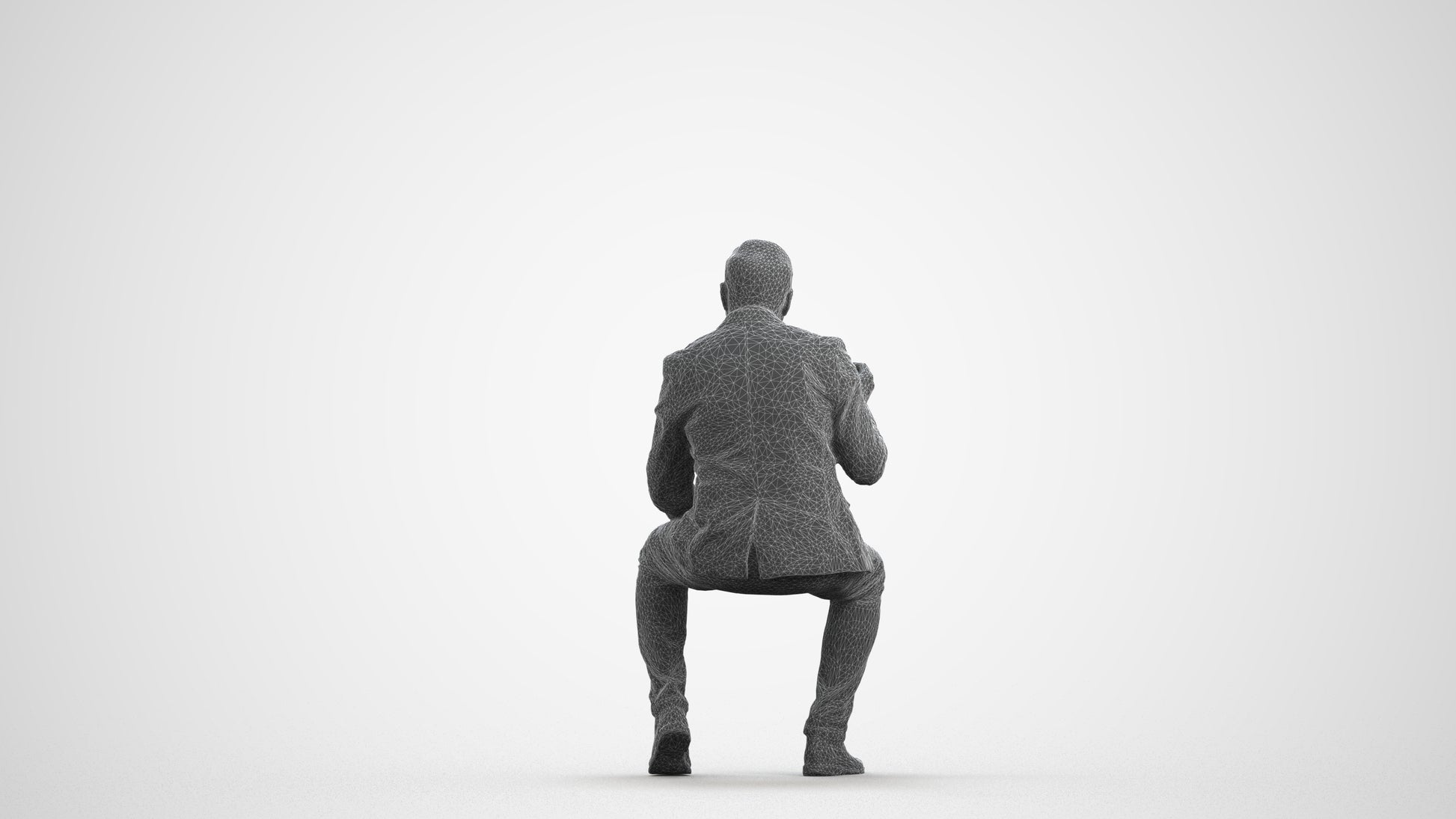3D scanned man business, photorealistic archviz people for Enscape and SketchUp, wireframe front view