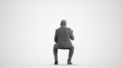 3D scanned man business, photorealistic archviz people for Enscape and SketchUp, wireframe front view