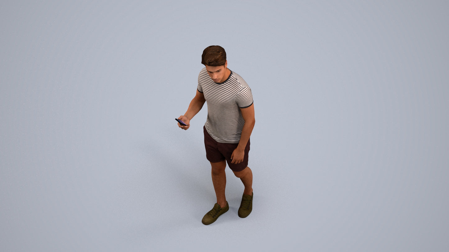 realistic 3D human man casual standing, archviz people FBX OBJ for Blender, back view render