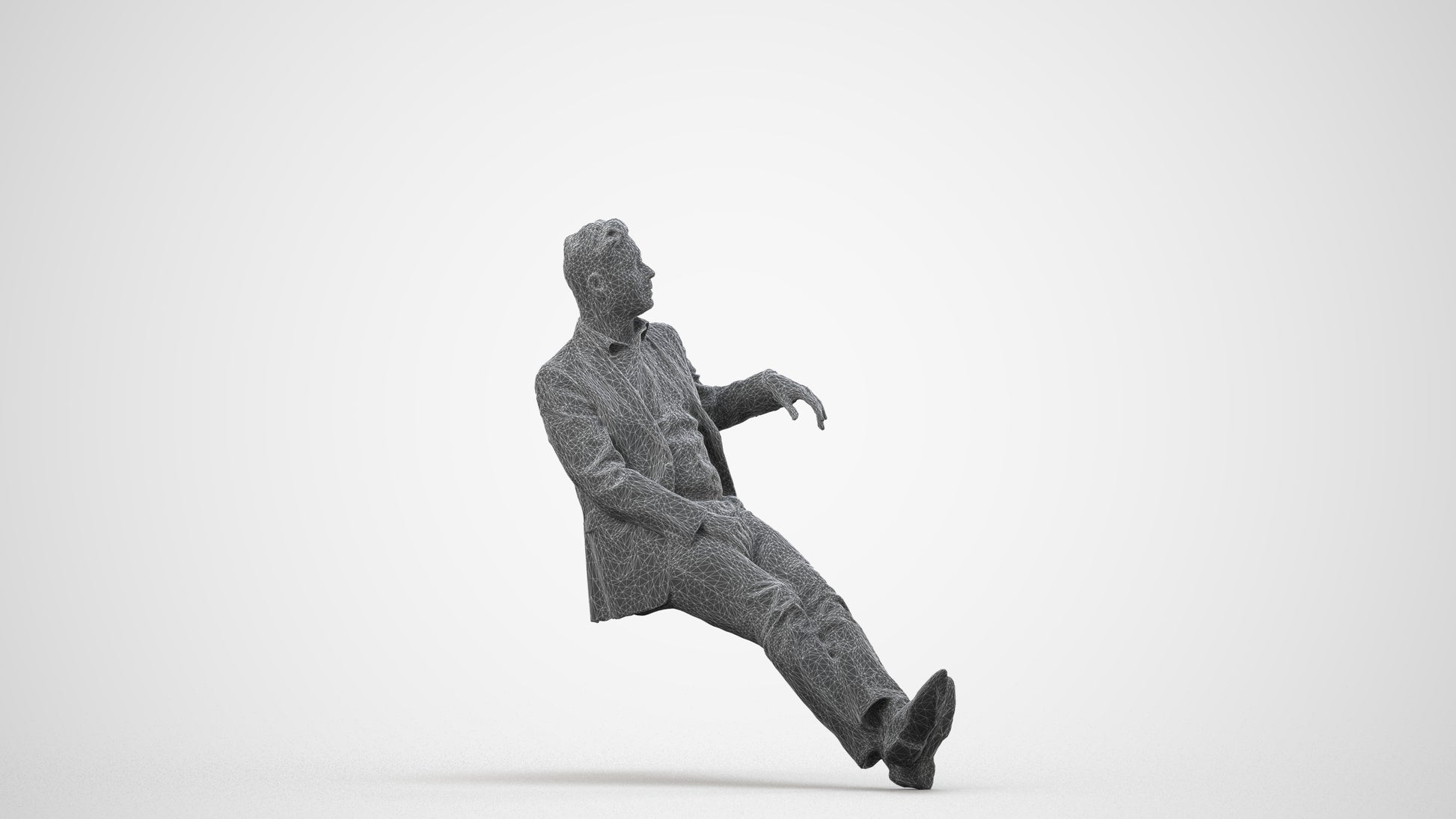 3D human model man business, photogrammetry scanned person for archviz, wireframe side view