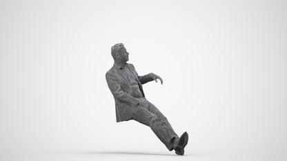 3D human model man business, photogrammetry scanned person for archviz, wireframe side view