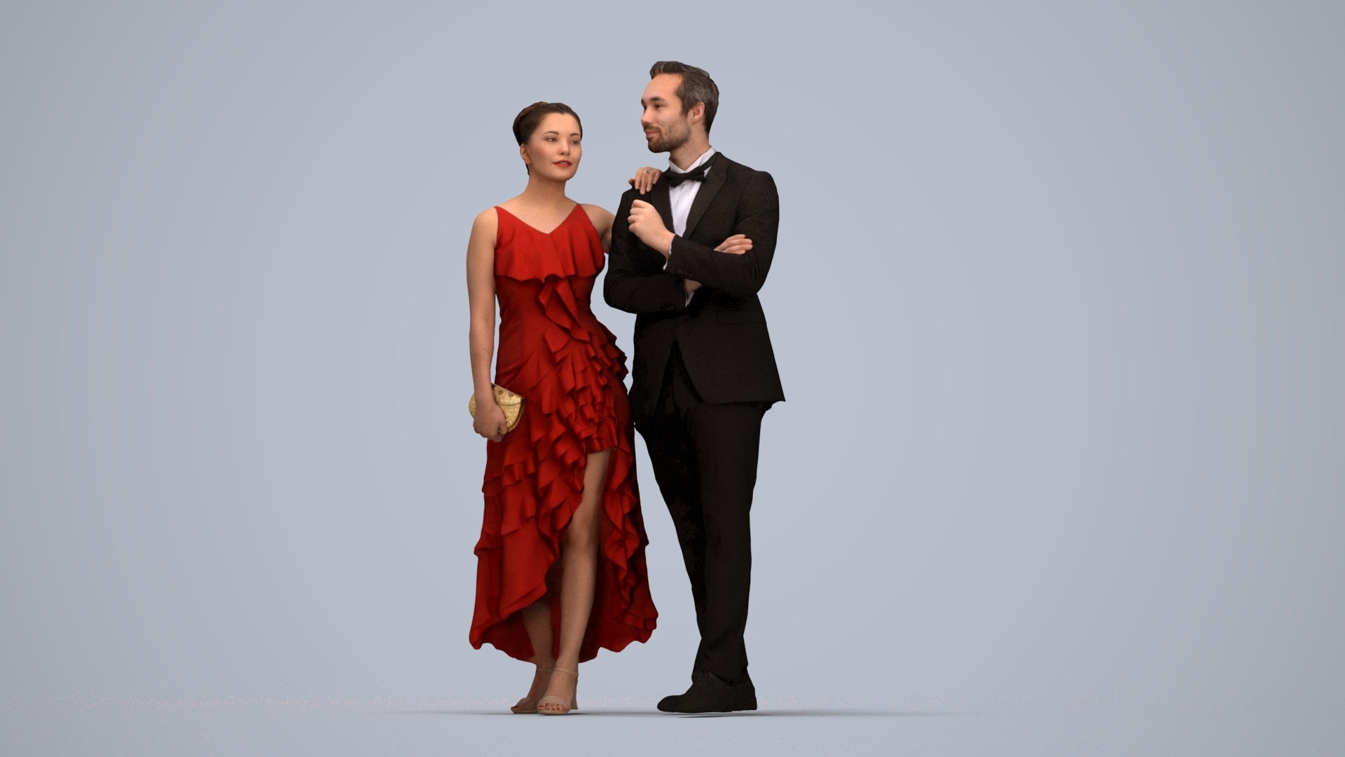 3D human model woman formal formalaffairs, photogrammetry scanned person for archviz, top-down view render