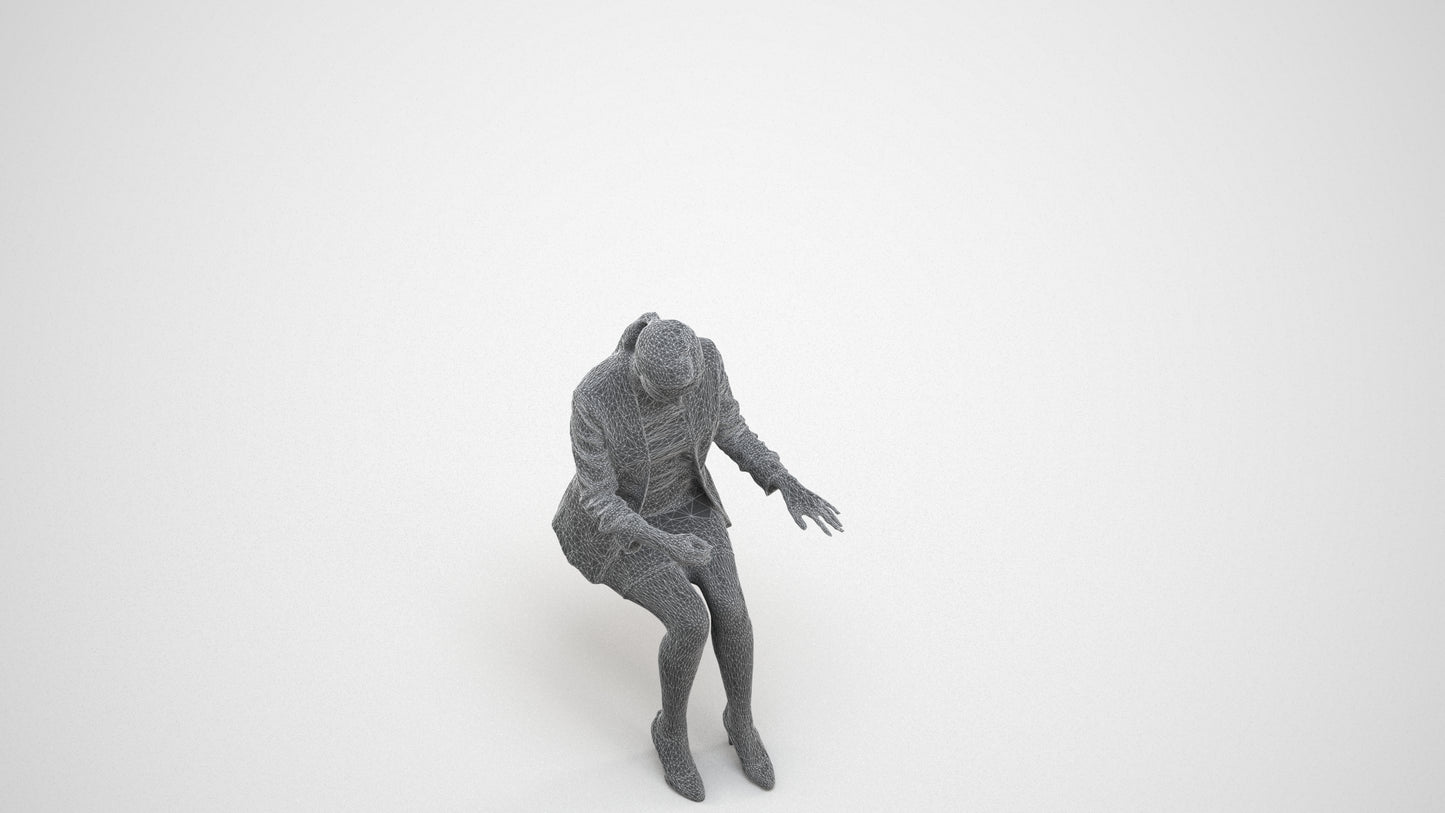 3D human model woman business, photogrammetry scanned person for archviz, wireframe three-quarter view