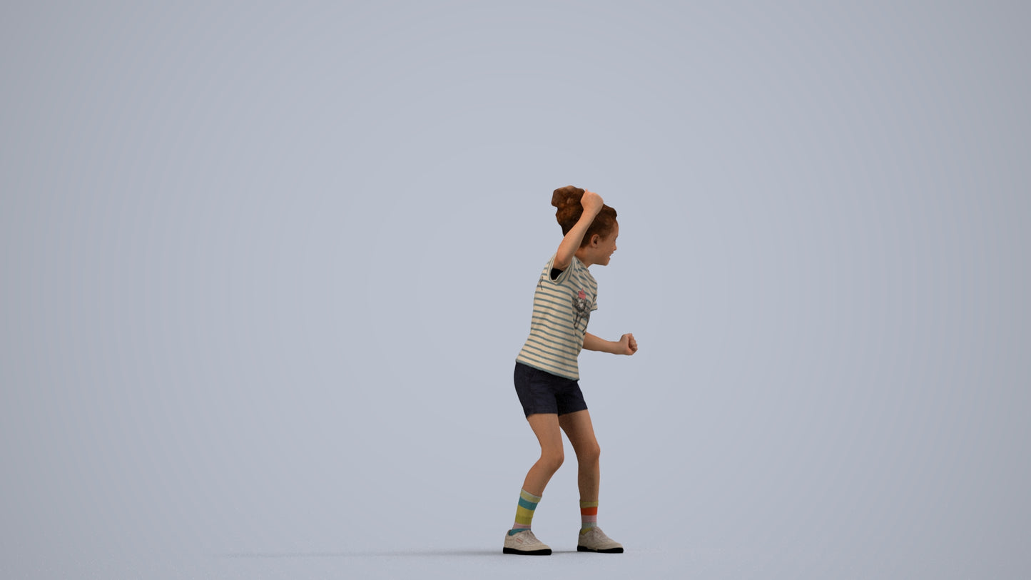 realistic 3D girl casual kids, scanned archviz people for Blender and 3ds Max, side view render