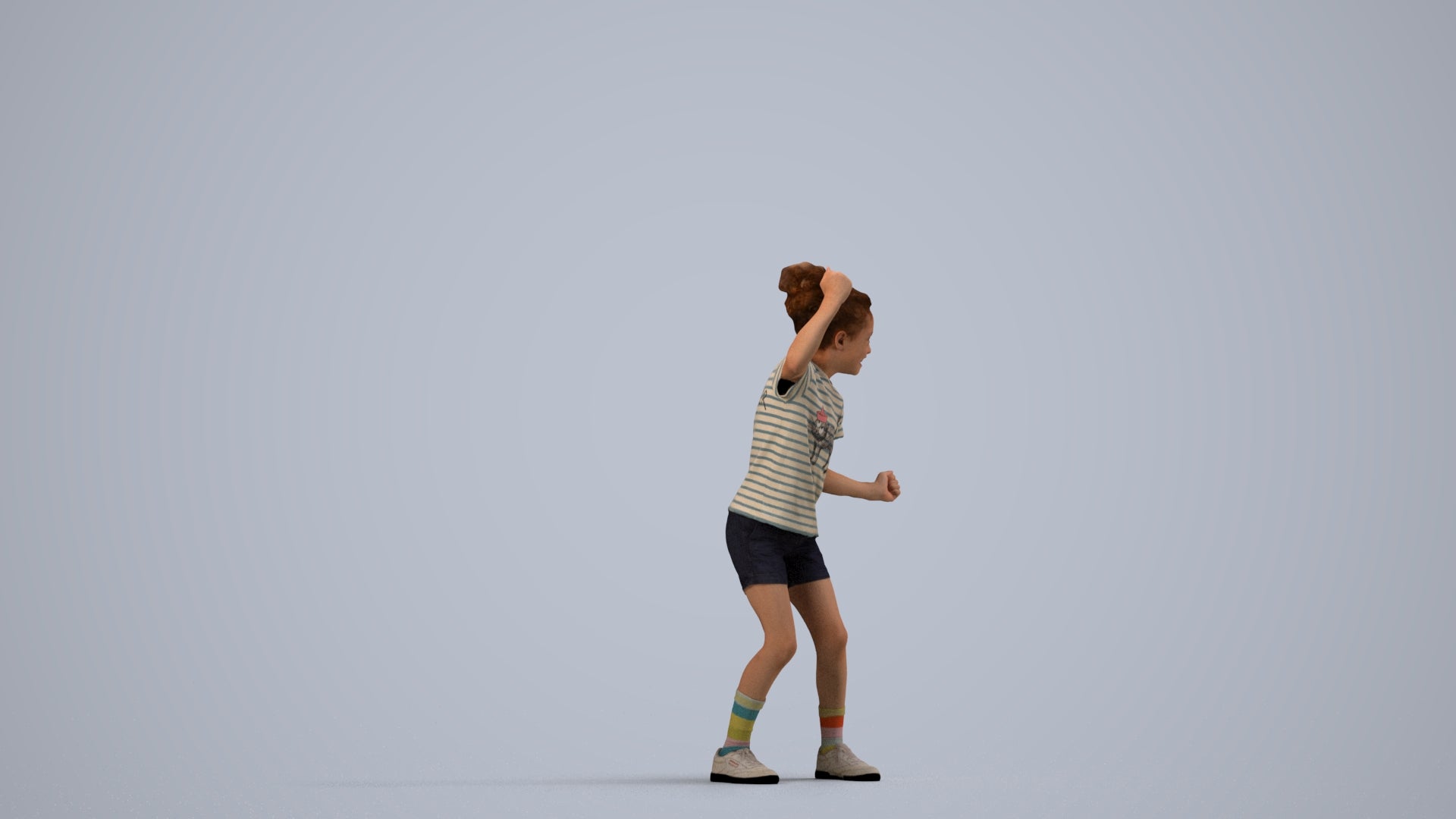 realistic 3D girl casual kids, scanned archviz people for Blender and 3ds Max, side view render