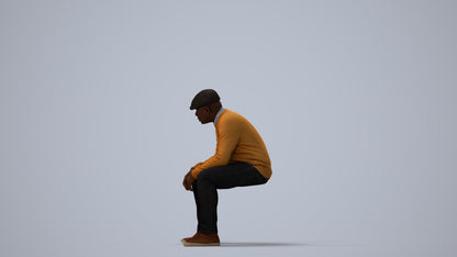 realistic 3D man casual sitting, scanned archviz people for Blender and 3ds Max, three-quarter view render