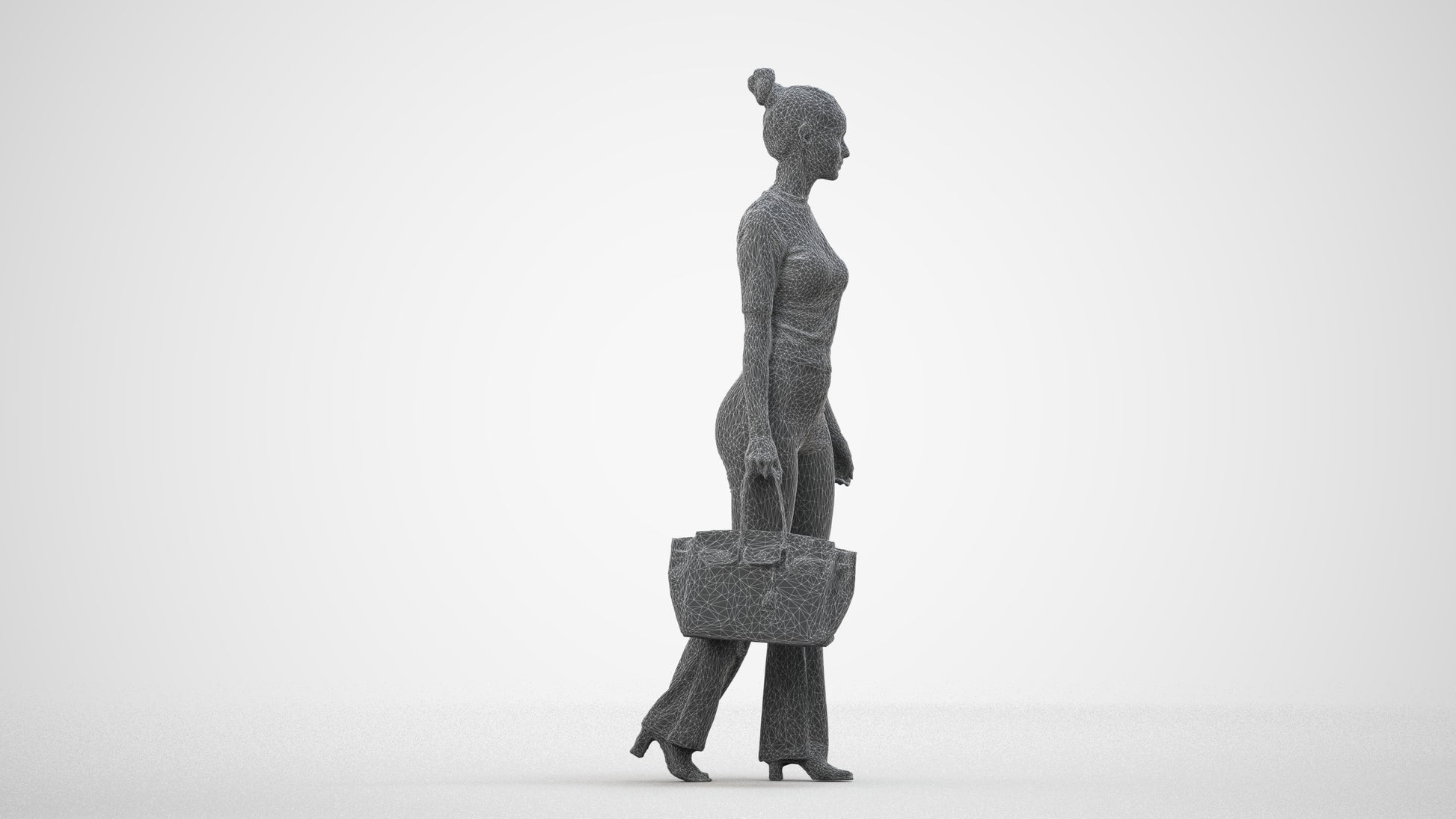 realistic 3D human woman casual walking, archviz people FBX OBJ for Blender, wireframe side view