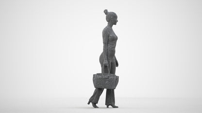 realistic 3D human woman casual walking, archviz people FBX OBJ for Blender, wireframe side view