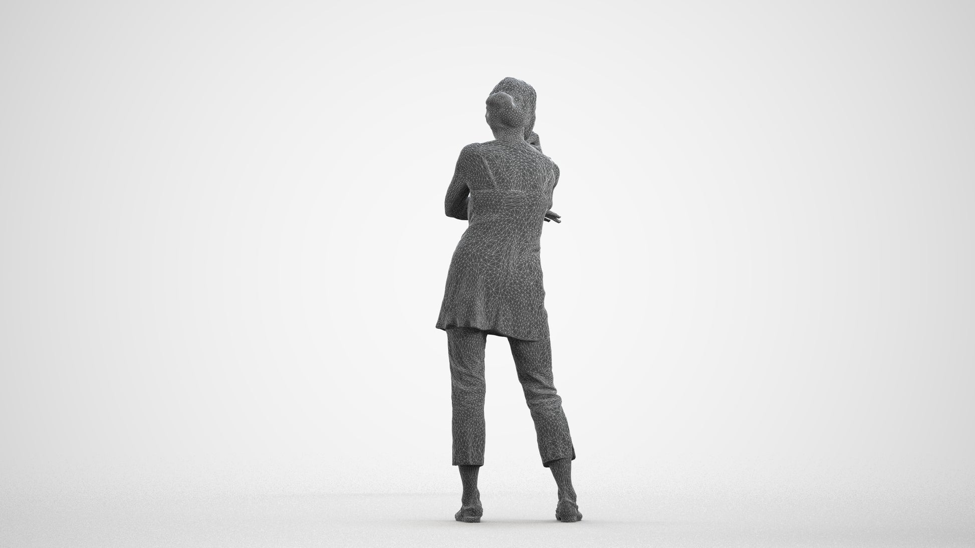 photogrammetry 3D senior woman casual standing, realistic human model archviz FBX, wireframe front view