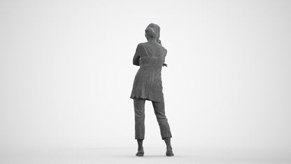 photogrammetry 3D senior woman casual standing, realistic human model archviz FBX, wireframe front view