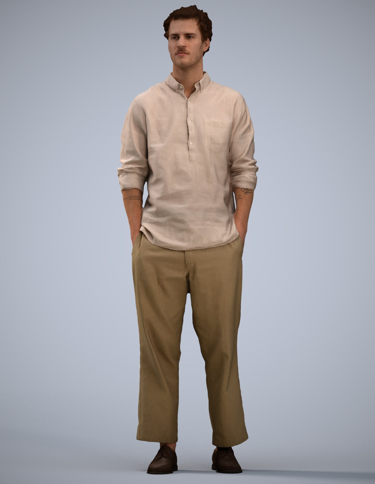 3D human model man casual standing, photogrammetry scanned person for archviz