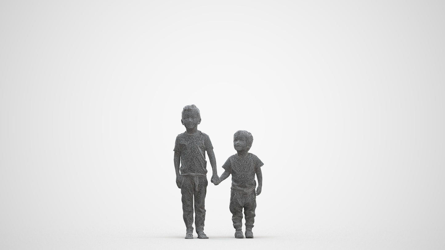 3D people model boy casual kids, scanned human for 3ds Max rendering, three-quarter front view render