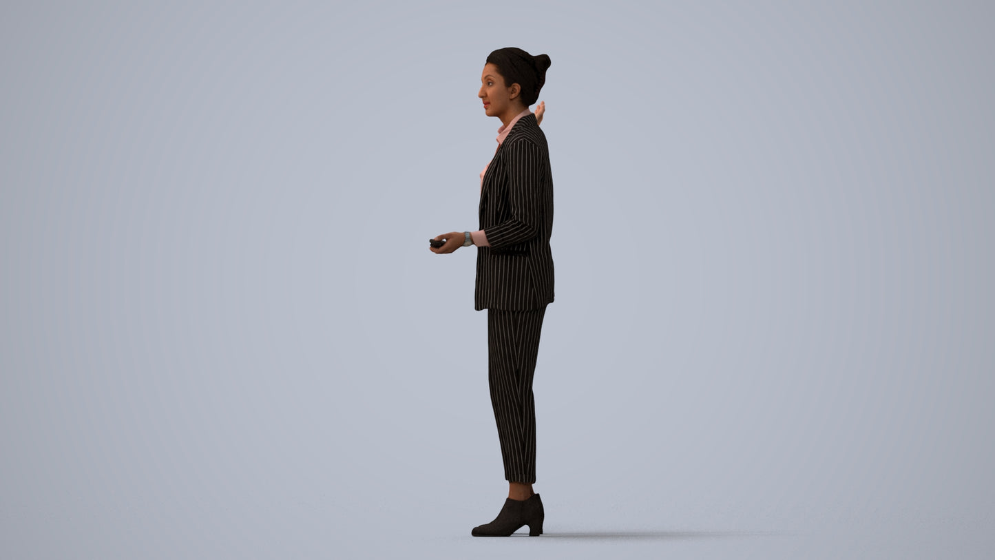 photogrammetry 3D woman business, realistic human model archviz FBX, three-quarter view render