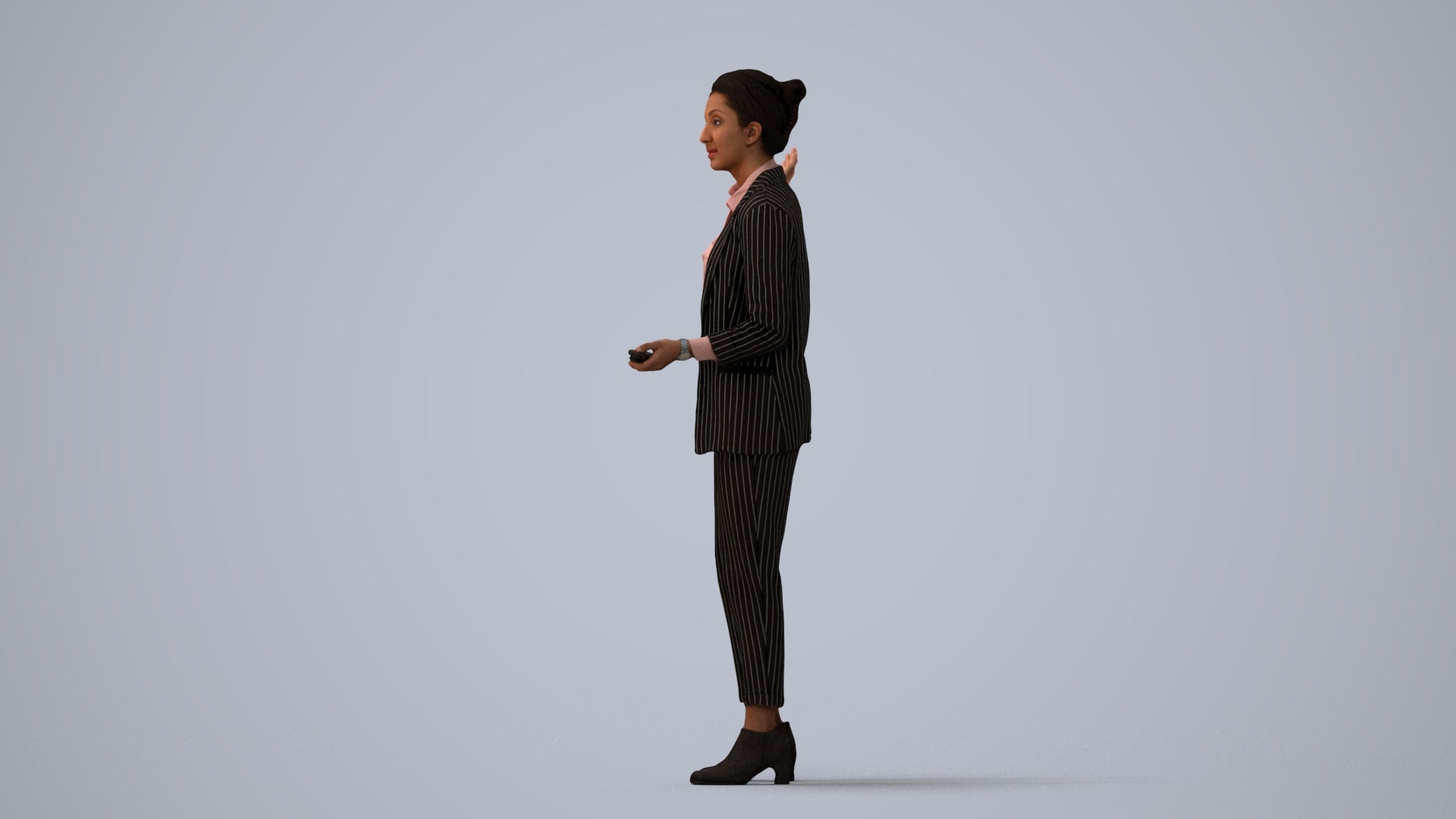 photogrammetry 3D woman business, realistic human model archviz FBX, three-quarter view render