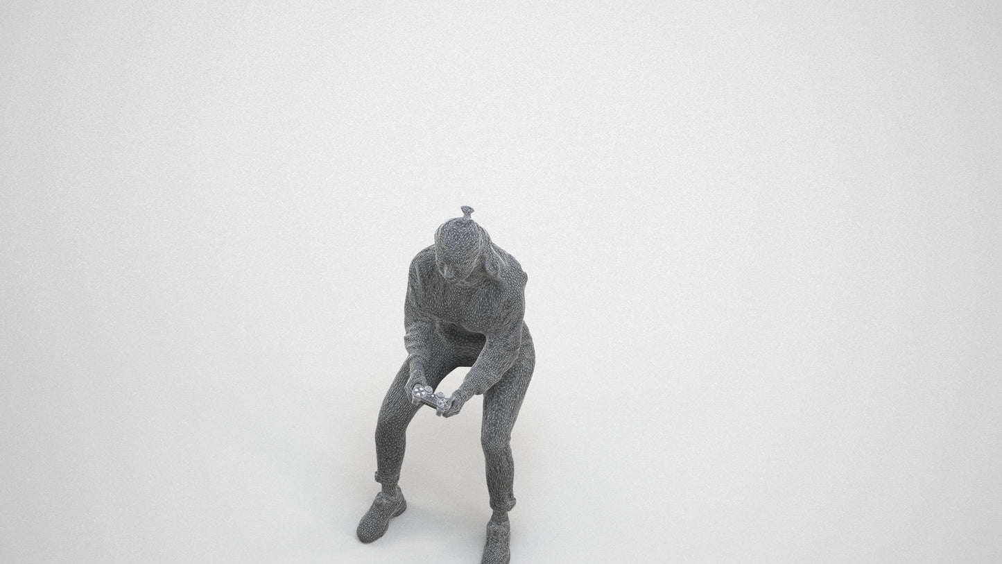 3D scanned woman sitting, photorealistic archviz people for Enscape and SketchUp, wireframe three-quarter view