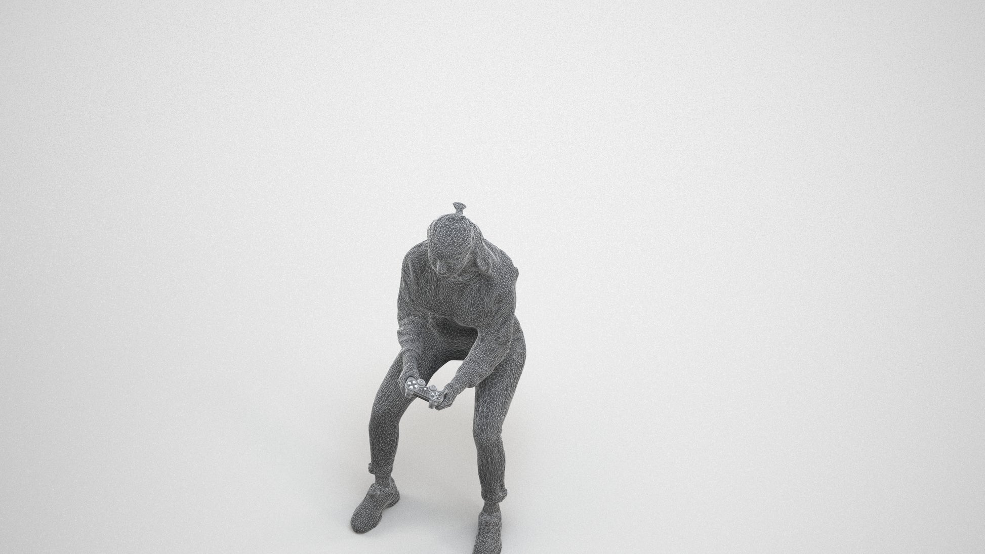 3D scanned woman sitting, photorealistic archviz people for Enscape and SketchUp, wireframe three-quarter view