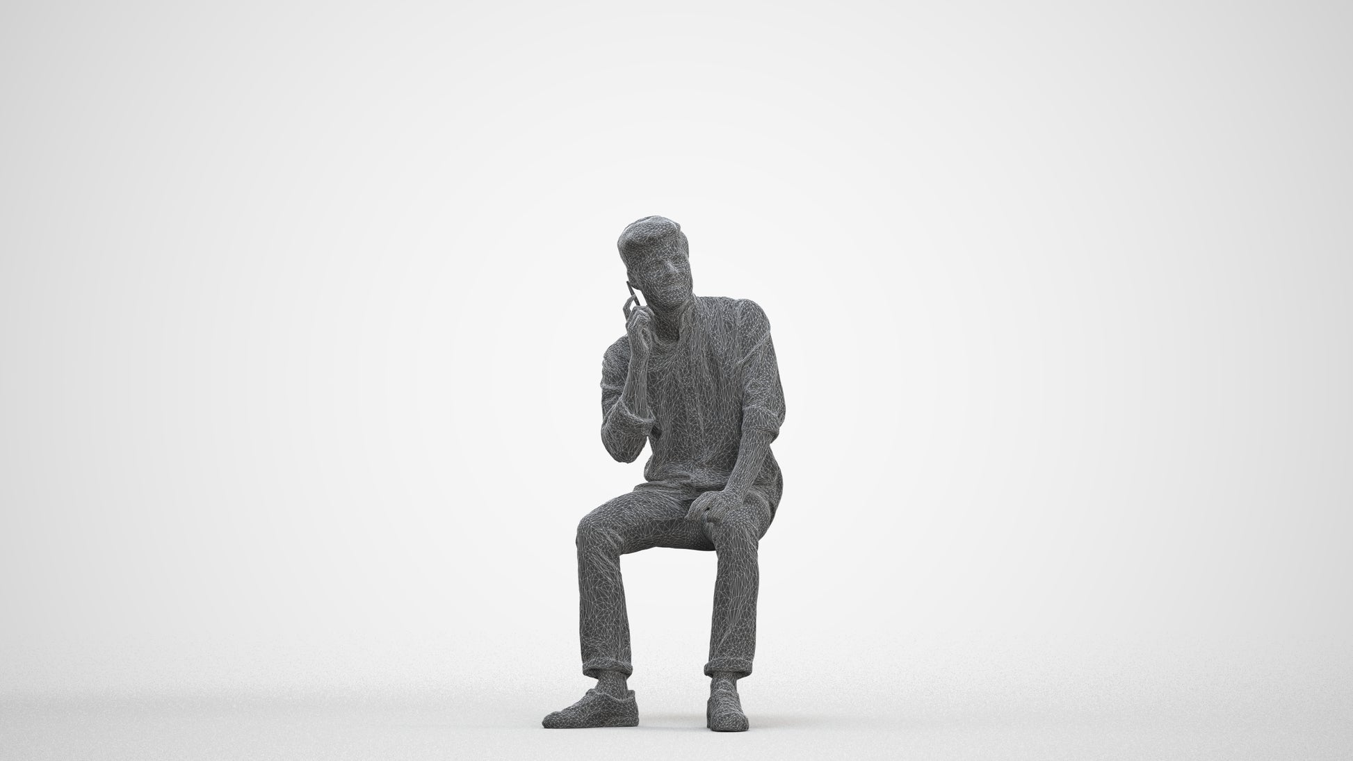 3D scanned man sitting casual, photorealistic archviz people for Enscape and SketchUp, three-quarter front view render
