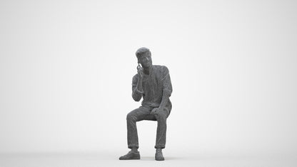 3D scanned man sitting casual, photorealistic archviz people for Enscape and SketchUp, three-quarter front view render